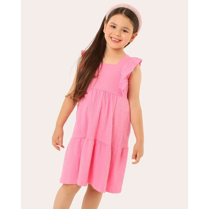 Vestido Infantil Curto Texturizado com Babado Alcinha Rosa 8