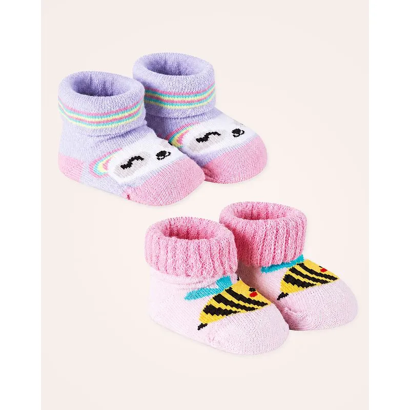 Kit 2 Meias Divertidas RN Estampa Urso + Abelha Rosa UN