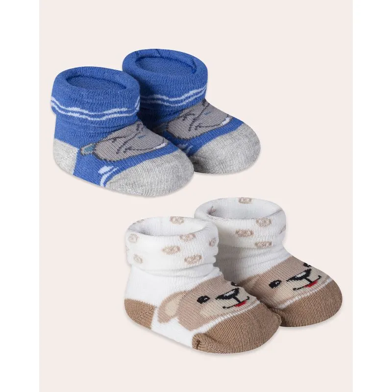 Kit 2 Meias Divertidas RN Estampa Hipopotamo + Cachorro Marinho e Bege UN