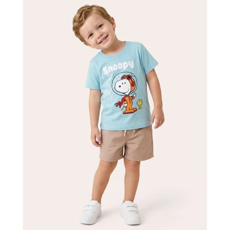 Camiseta Bebê Algodão Snoopy Astronauta Azul 3