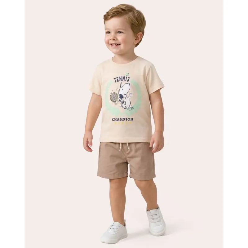 Camiseta Bebê Algodão Estampa Snoopy Bege Claro 3