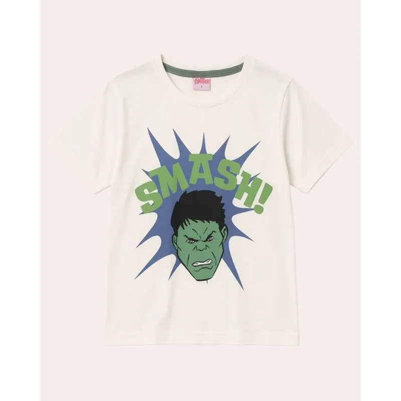 Camiseta Bebê Marvel Hulk Estampa Manga Curta Off White 3