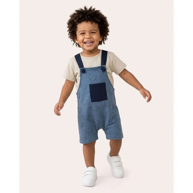 Conjunto Jardineira Bebê Mundo Animal Azul 1