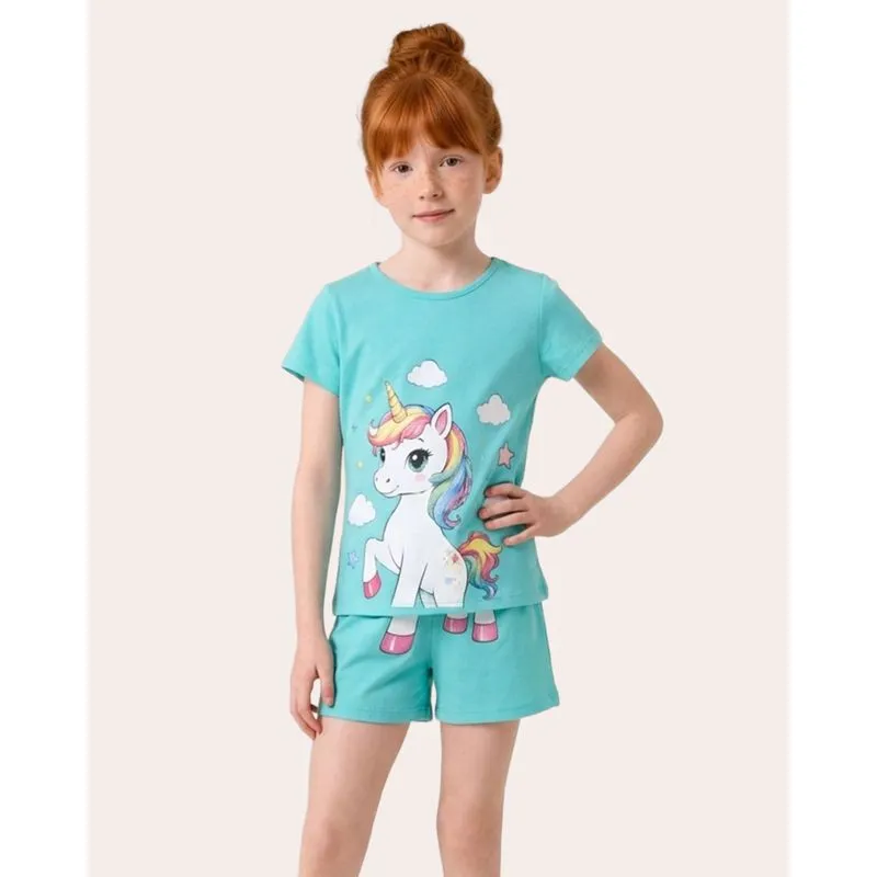 Pijama Infantil Curto Estampa Unicórnio Azul 4