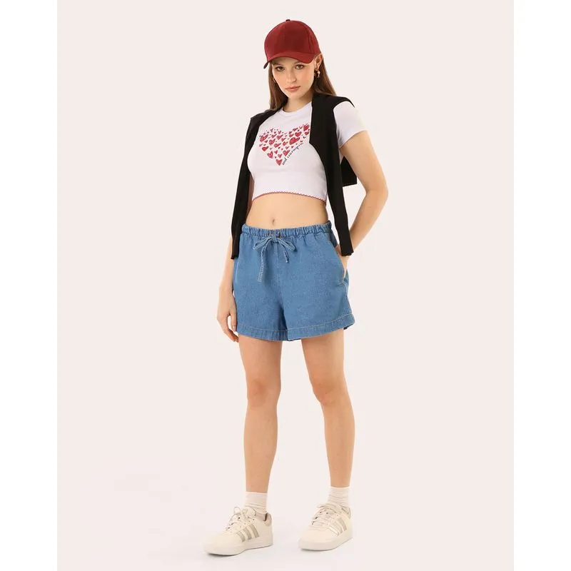 Short Jeans Feminino Algodão com Amarração Azul 42