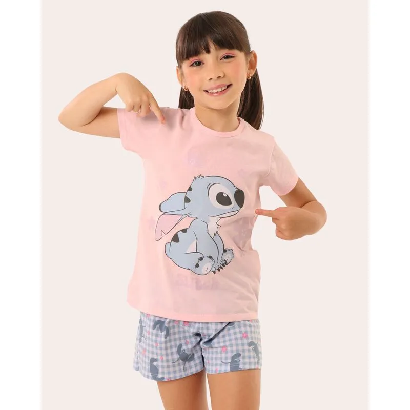 Pijama Infantil Algodão Disney Stitch Rosa 10
