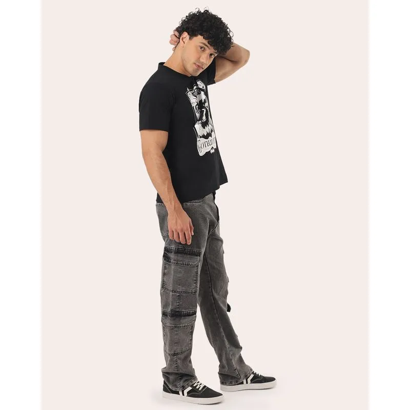 Calça Jeans Masculina Reta Cargo Preta 42