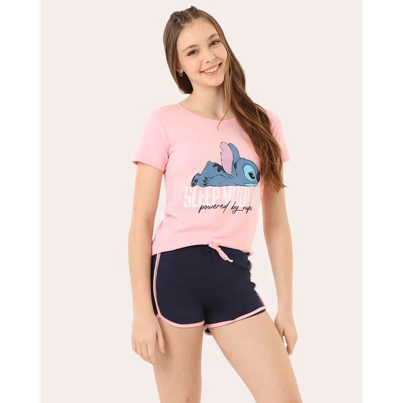 Pijama Juvenil Algodão Disney Stitch Rosa 16
