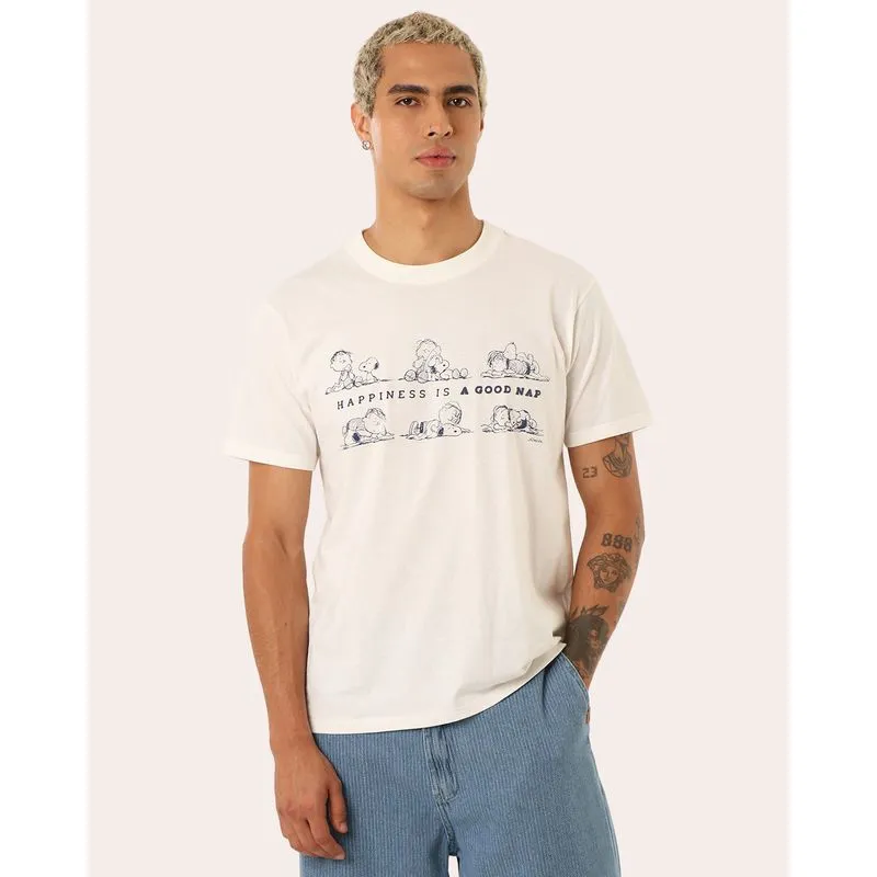 Camiseta Masculina Algodão Estampa Snoopy Off White GG