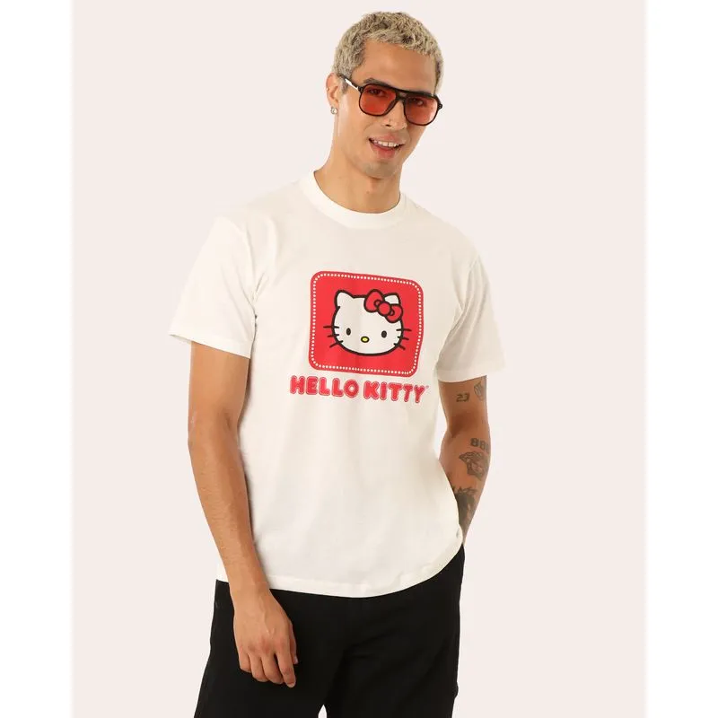 Camiseta Masculina Algodão Estampa Hello Kitty Off White M