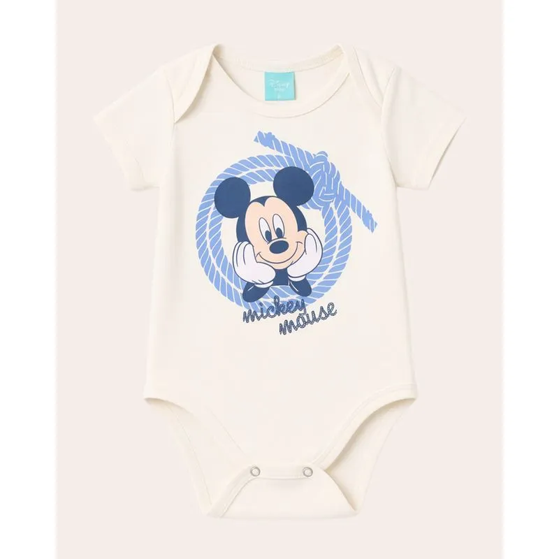 Body Bebê Disney Mickey Manga Curta Off White G