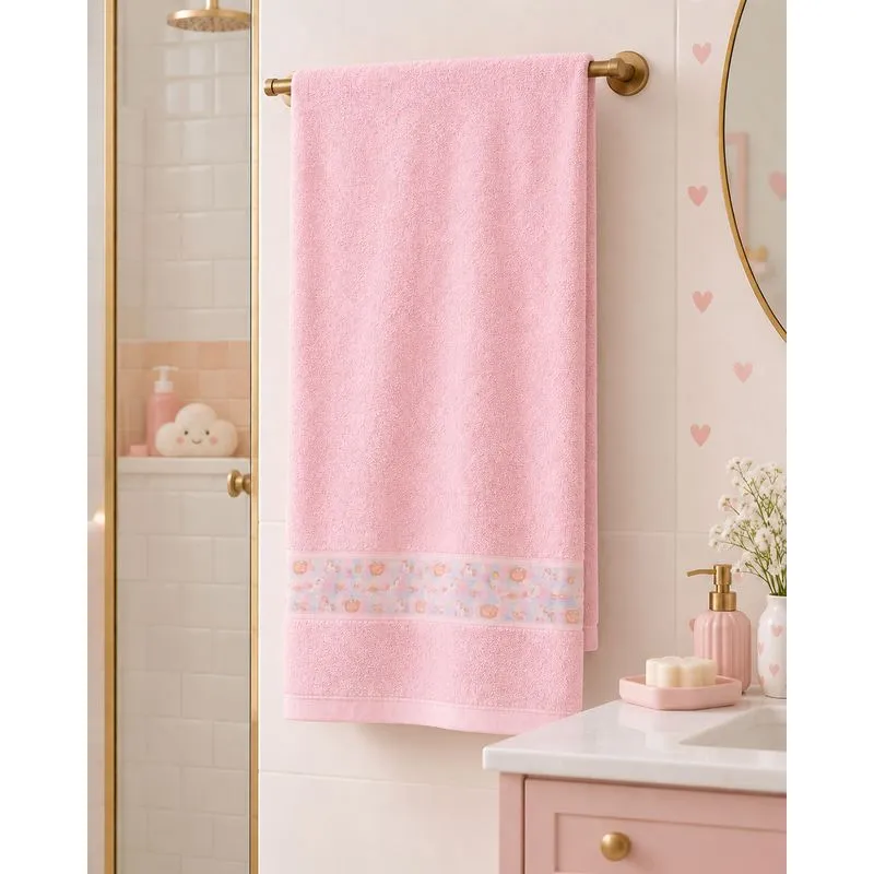 Toalha de Banho Infantil Unicórnio Rosa UN