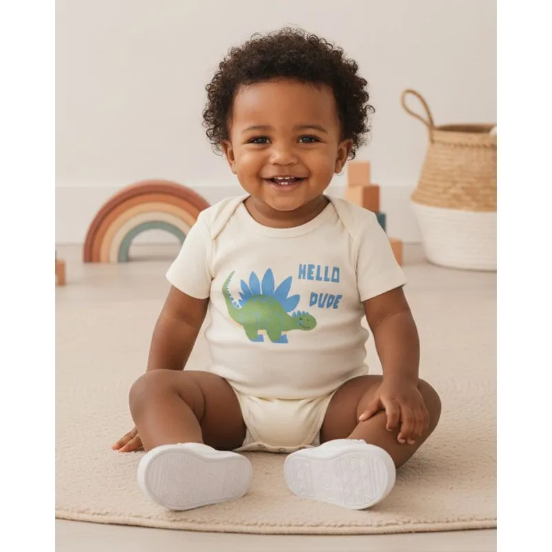 Body Bebê Canelado Manga Curta Estampa Sortida Off White G