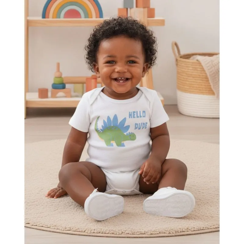 Body Bebê Canelado Manga Curta Estampa Sortida Branco P