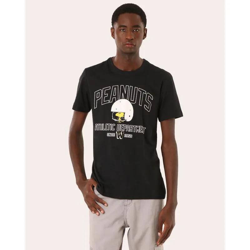 Camiseta Masculina Peanuts Snoopy Manga Curta Preta P