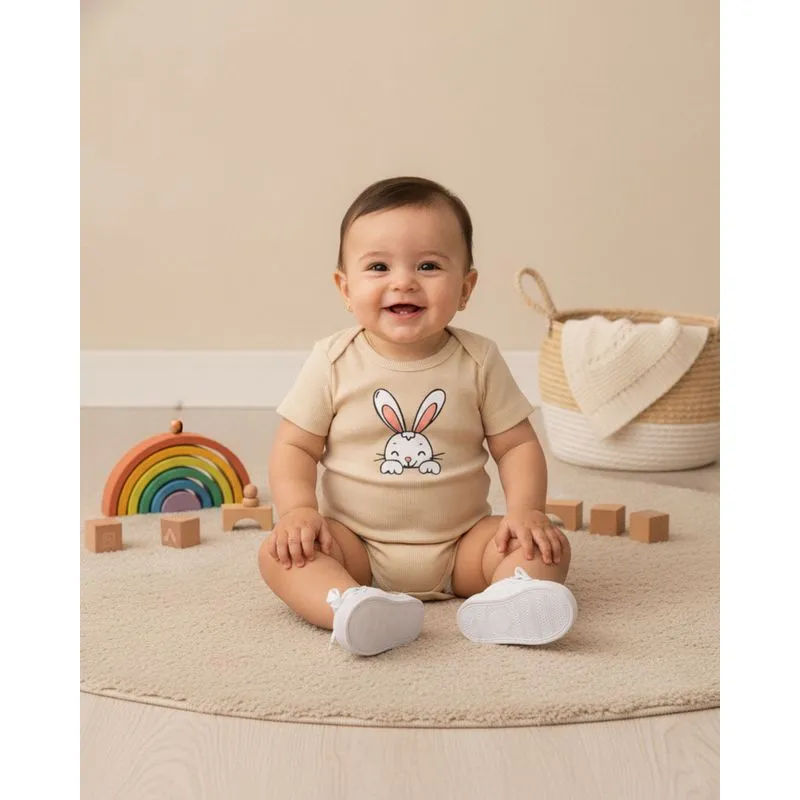 Body Bebê Algodão Texturizado Estampas Sortidas Bege G