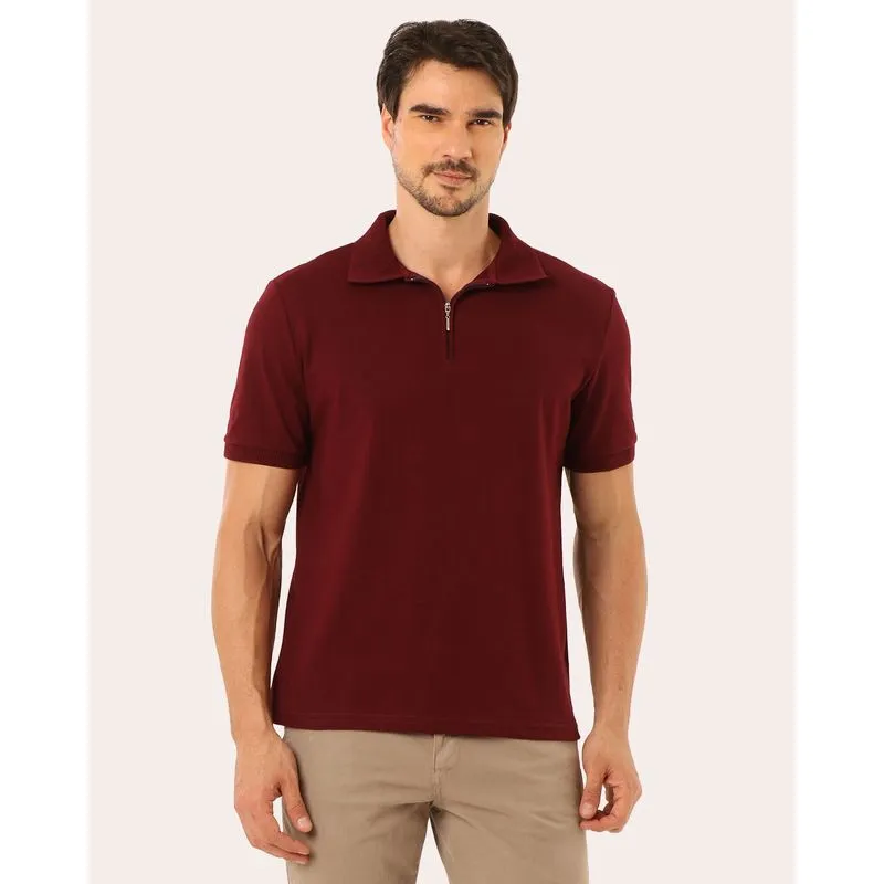 Camisa Polo Masculina com Zíper Manga Curta Vinho P