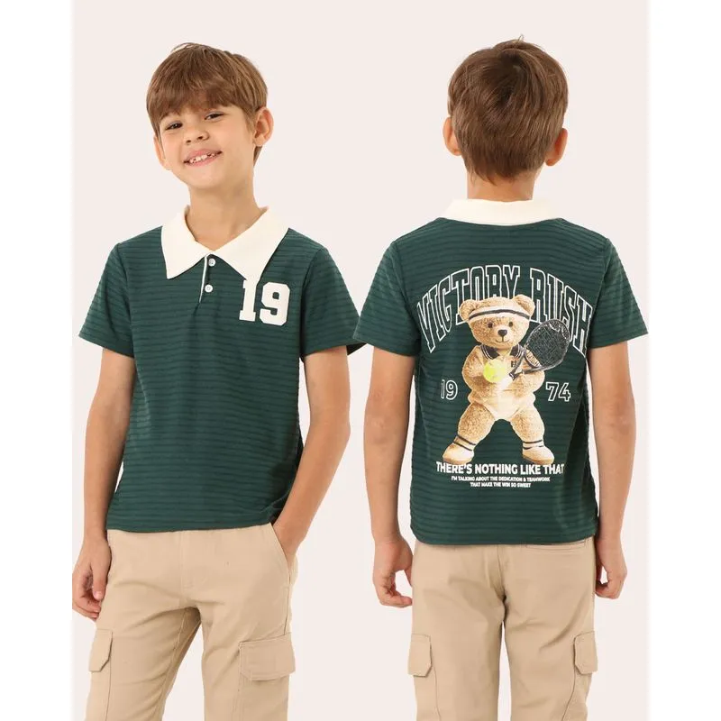 Camisa Polo Infantil Estampa Frente e Costas Verde 6