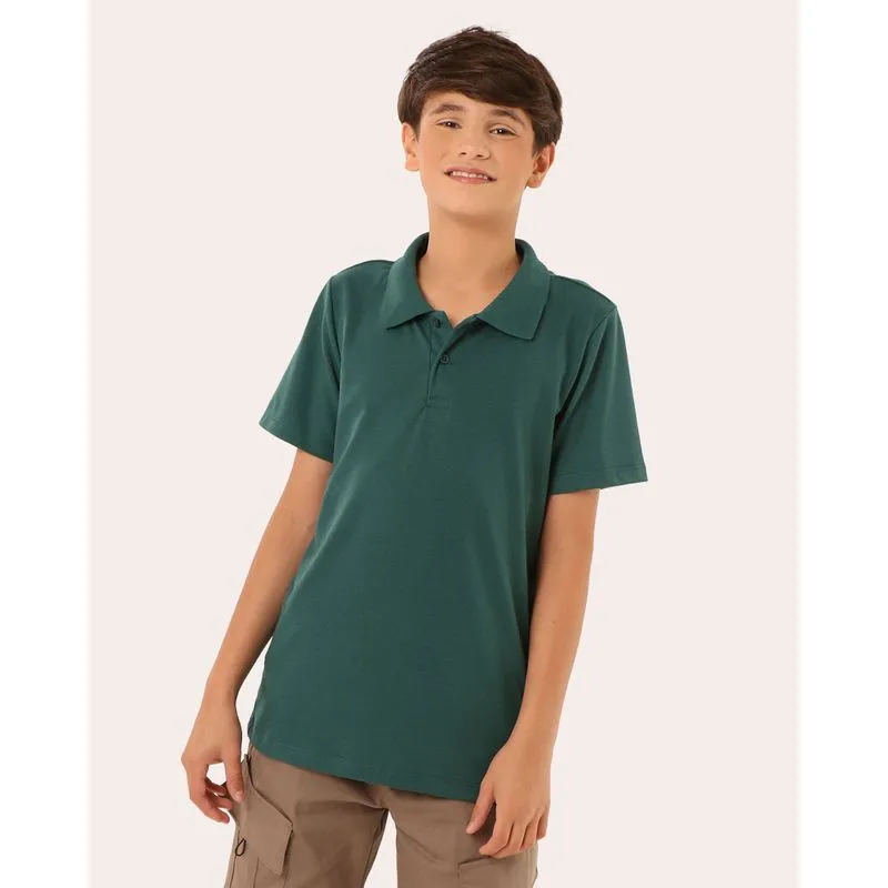 Camisa Polo Juvenil Texturizada Manga Curta Verde 14