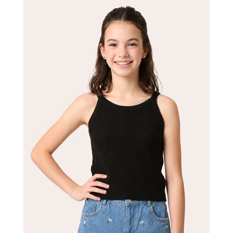Blusa Juvenil Tricô Alcinhas Finas Preta 18