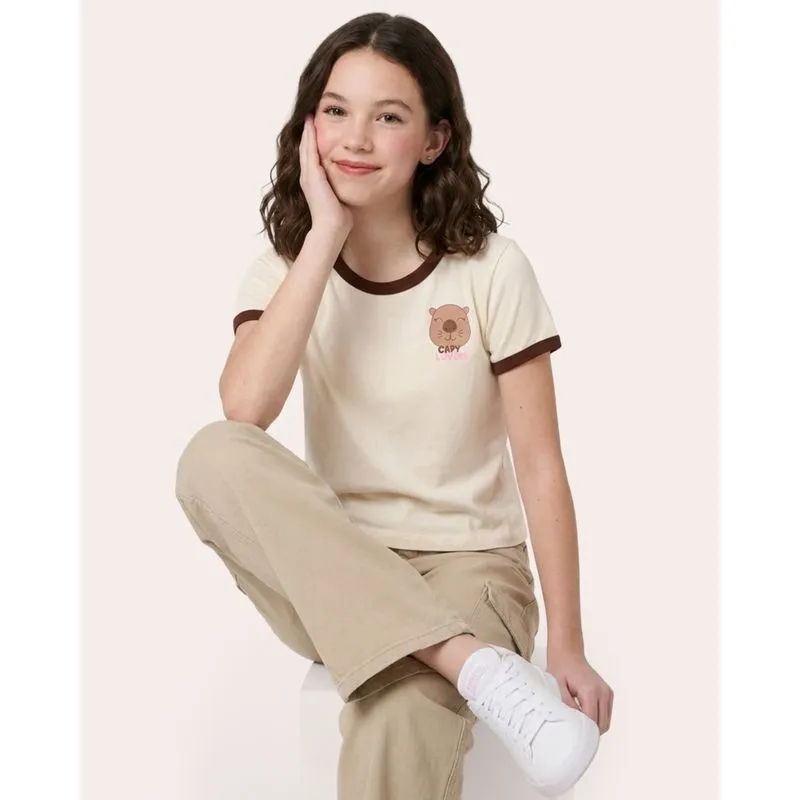 Blusa Juvenil Estampa Capivara Frente e Costas Off White 10