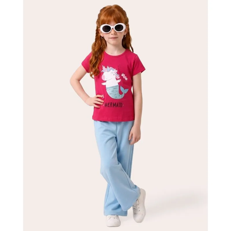 Calça Moletinho Infantil Wide Leg Cós Elástico Azul 8