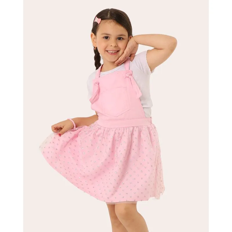 Salopete Sarja Infantil Tule Estrelas Rosa 10