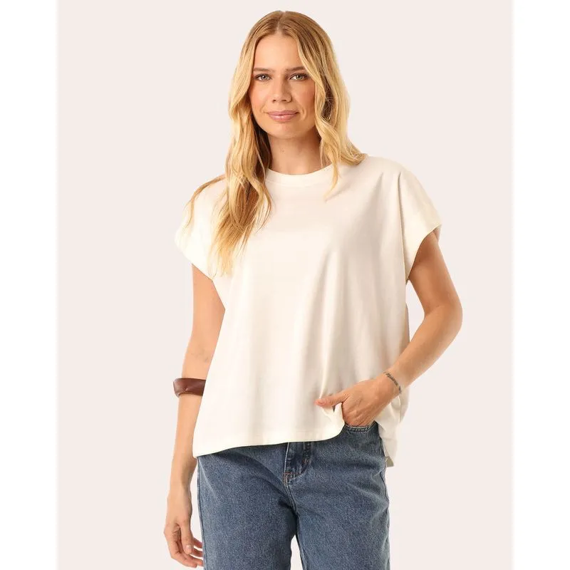 Blusa Feminina Ampla Moletinho Manga Curta Off White PP