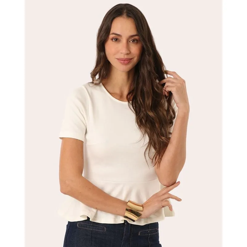 Blusa Feminina Peplum Manga Curta Off White GG