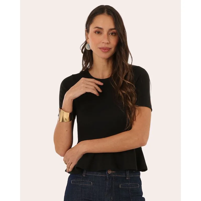 Blusa Feminina Peplum Manga Curta Preta P