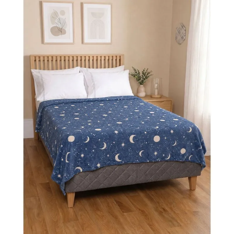 Manta Casal Microfibra Arte & Cazza Estampada Lua Azul UN