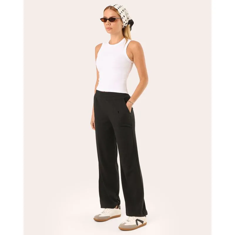 Calça Feminina Básica Pantalona Canelada Preta G