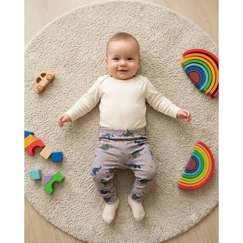 Calça Bebê Culote Vira Pé Algodão Estampa Dinossauro Cinza M
