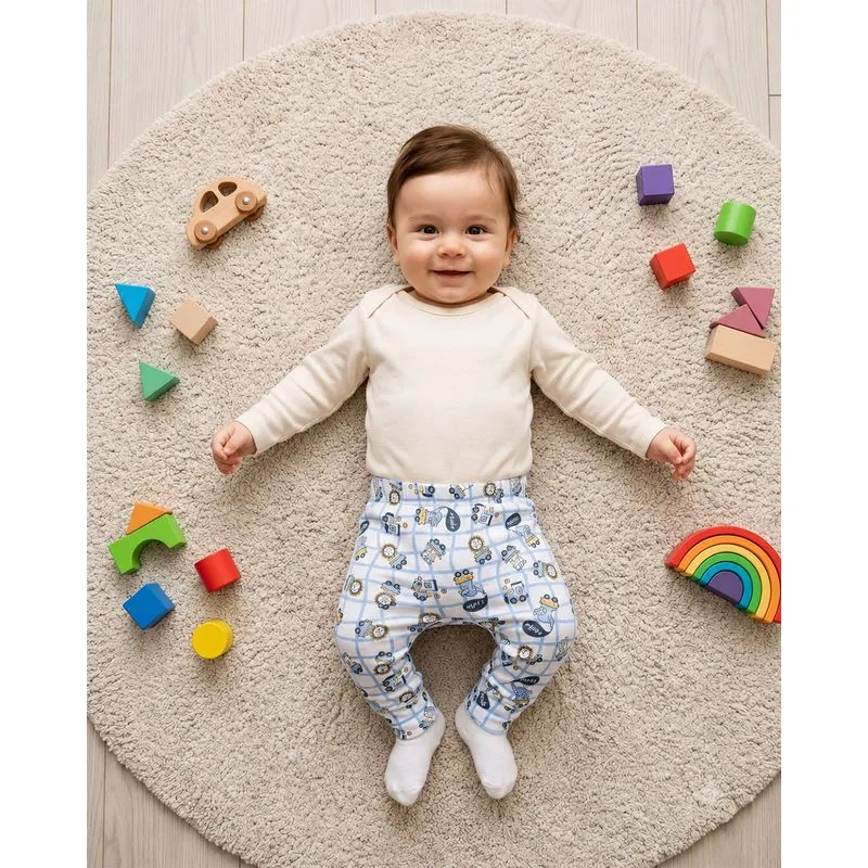 Calça Bebê Culote Vira Pé Algodão Estampa Animais Branco M