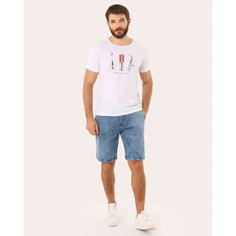 Bermuda Jeans Masculina Marmorizada Cós Elástico Azul M