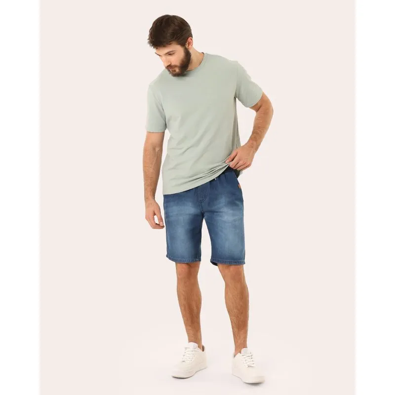 Bermuda Jeans Masculina Estonada Cós Elástico Azul GG