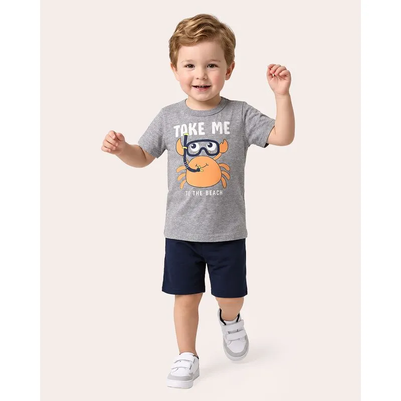 Conjunto Bebê Estampada Caranguejo Manga Curta Cinza 2
