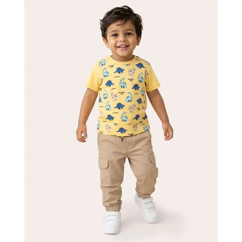 Camiseta Bebê Algodão Dinossauros Manga Curta Amarela 4