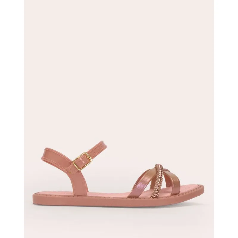 Sandália Rasteira Bebê Luelua Tiras Rosa 33/34