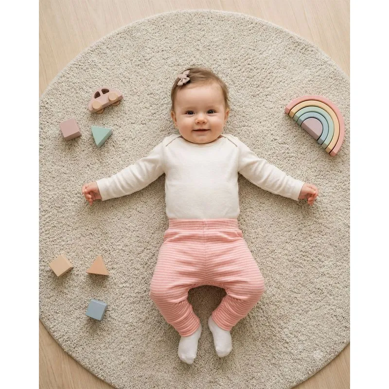 Calça Culote Bebê Listrado Vira Pé Rosa G