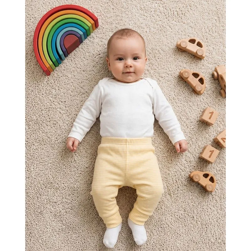 Calça Culote Bebê Listrado Vira Pé Amarelo M