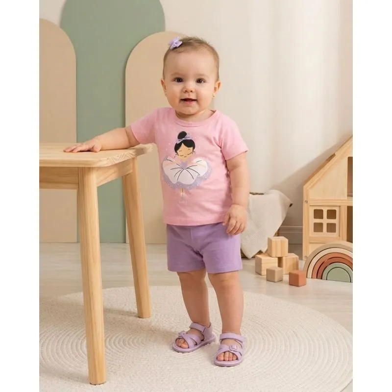 Conjunto Bebê Curto Bailarina Manga Curta Rosa P