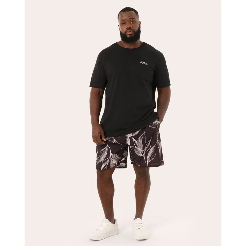 Bermuda Surf Plus Size Masculina Bolsos Estampada Preta G3