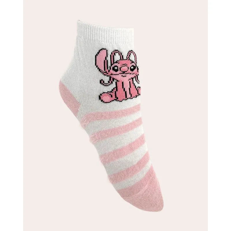 Meia Bebê Cano Médio Estampa Angel com Listras Pelúciada Rosa 30 A 33