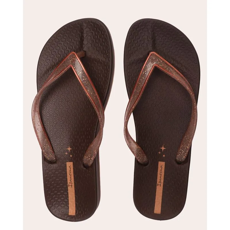 Chinelo Ipanema Feminino Linea Anatômica com Glitter Marrom 33/34