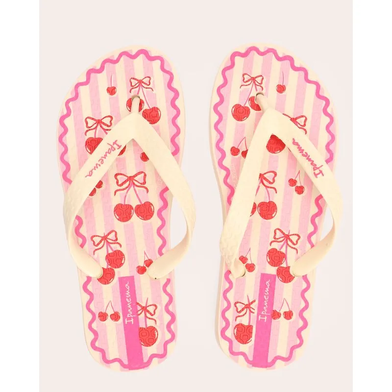 Chinelo Infantil Ipanema Estampa Cereja Bege 27/28