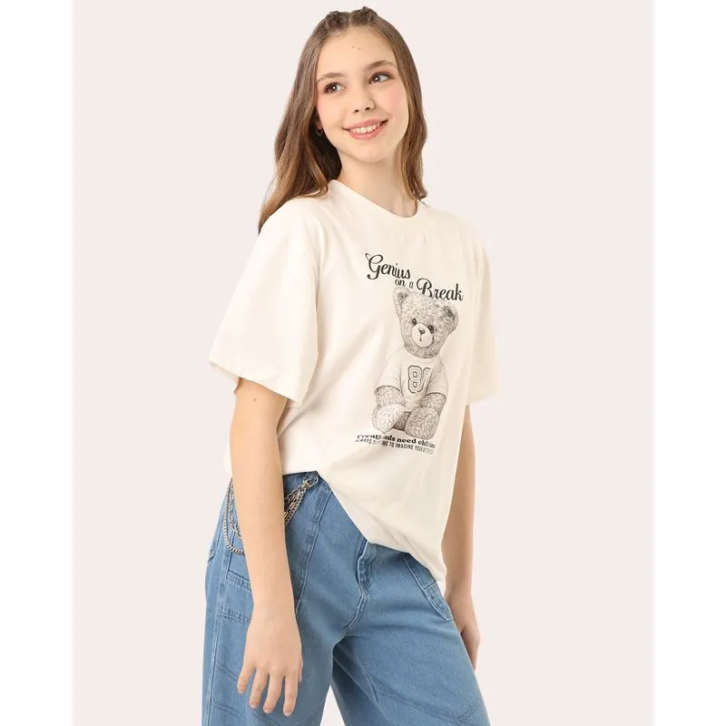 Blusa Juvenil Algodão Oversized Manga Curta Off White 14