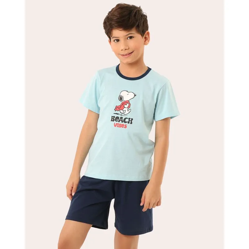 Pijama Infantil Curto Algodão Snoopy Azul 10