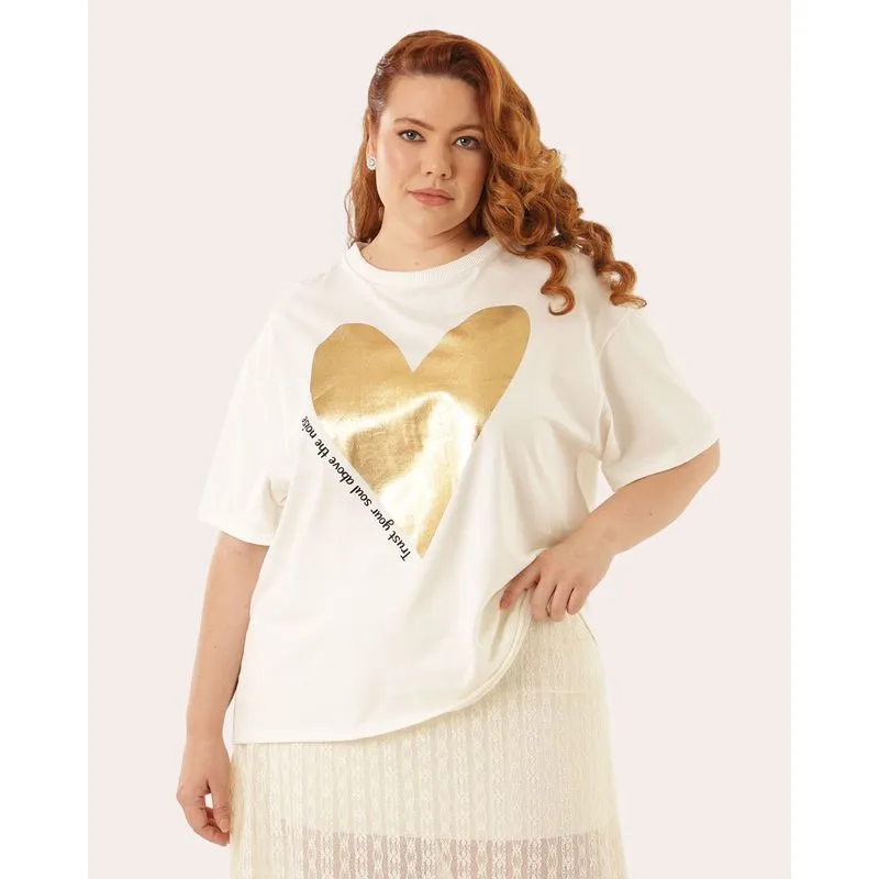 Blusa Plus Size Feminina com Estampa Coração Off White G3