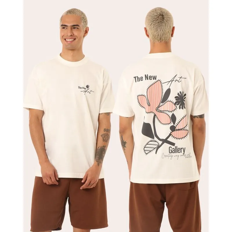 Camiseta Masculina Algodão Estampa Frente Costas Off White XG